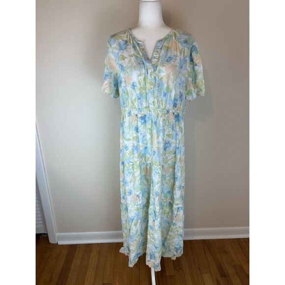 Casa Cabana Shirt Dress Linen Blend Lagenlook XXL Floral Tiered Maxi Coastal - Picture 1 of 5